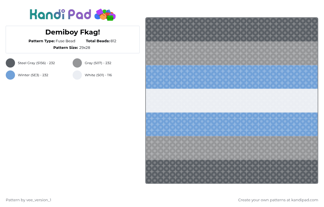 Demiboy Flag! - Fuse Bead Pattern by vee_version_1 on Kandi Pad - gray,light blue