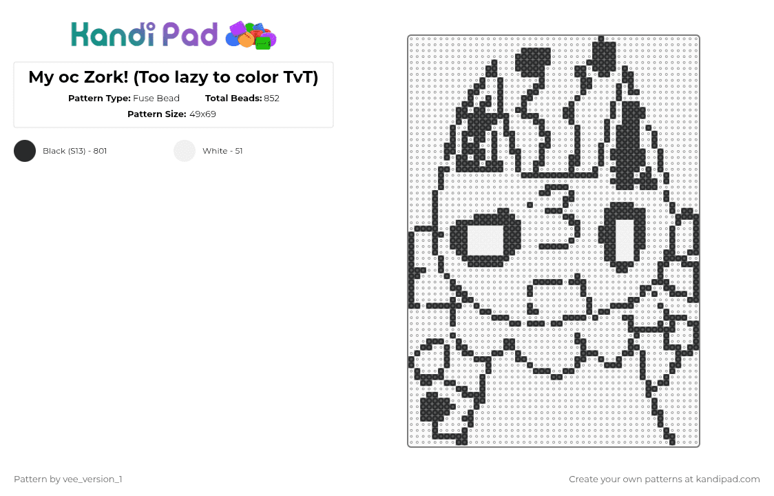 My oc Zork! (Too lazy to color TvT) - Fuse Bead Pattern by vee_version_1 on Kandi Pad - black