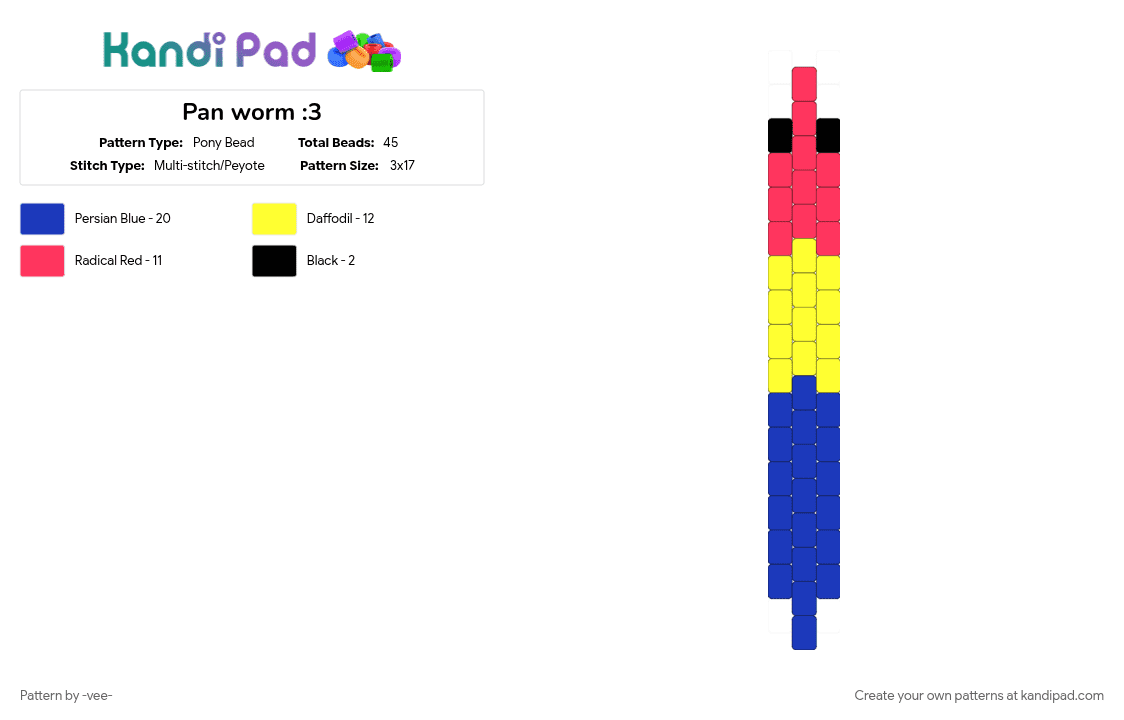 Pan worm :3 - Pony Bead Pattern by -vee- on Kandi Pad - pansexual, pride, purple, worm