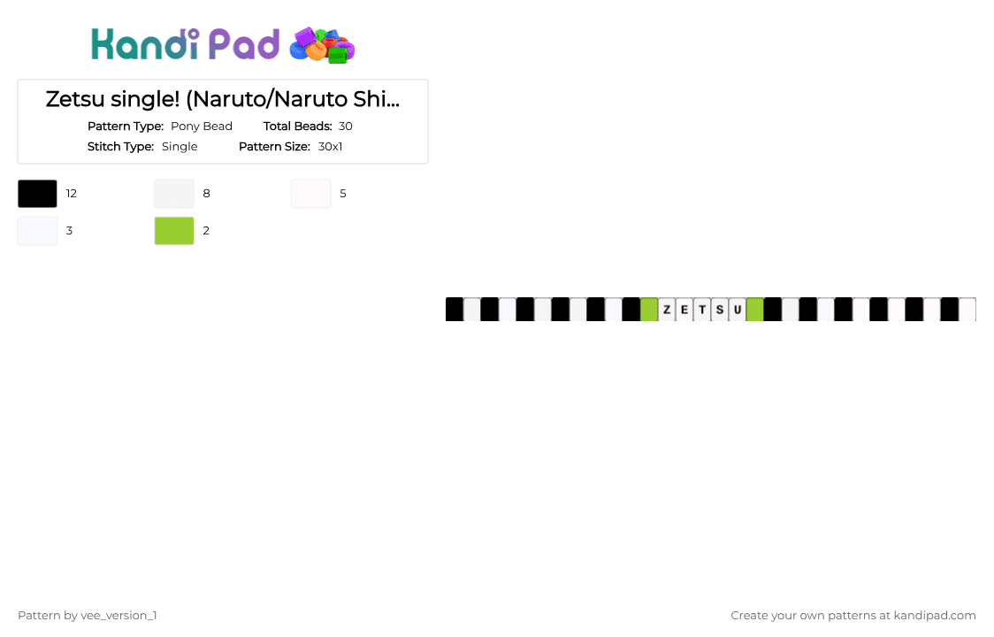 Zetsu single! (Naruto/Naruto Shippuden) - Pony Bead Pattern by -vee- on Kandi Pad - white