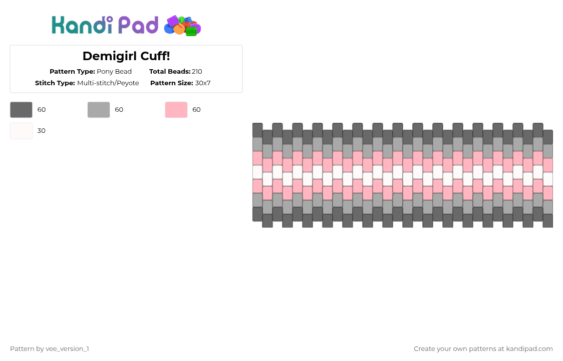 Demigirl Cuff! - Pony Bead Pattern by vee_version_1 on Kandi Pad - gray,beige,pink
