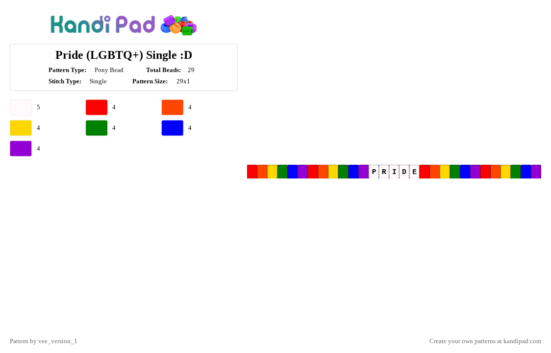 Pride (LGBTQ+) Single :D - Pony Bead Pattern by vee_version_1 on Kandi Pad - red,purple