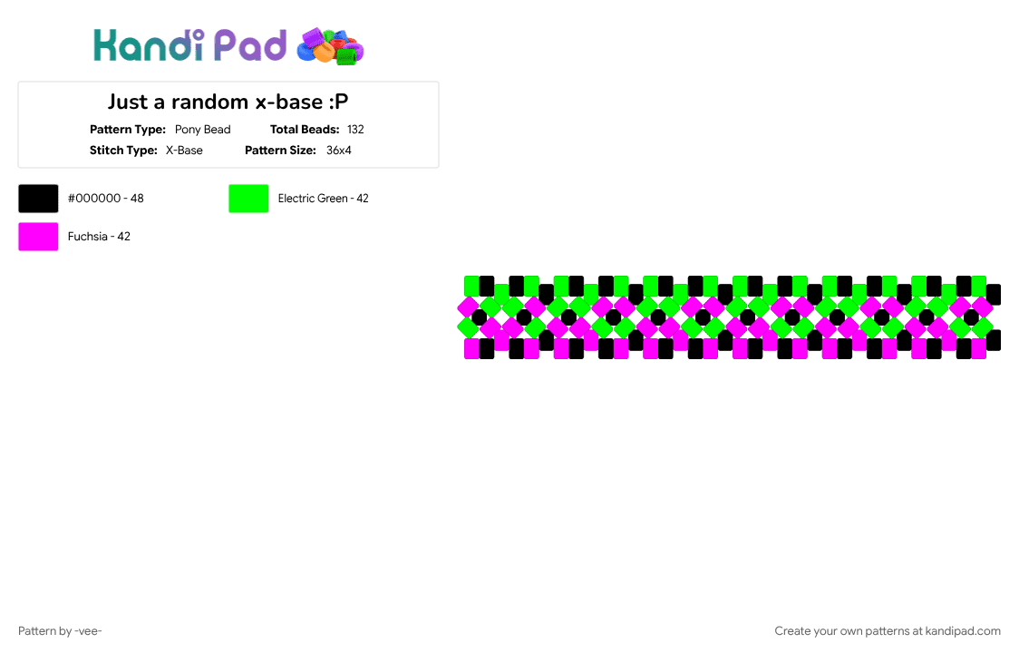 Just a random x-base :P - Pony Bead Pattern by -vee- on Kandi Pad - black, green, pink, xbase cuff
