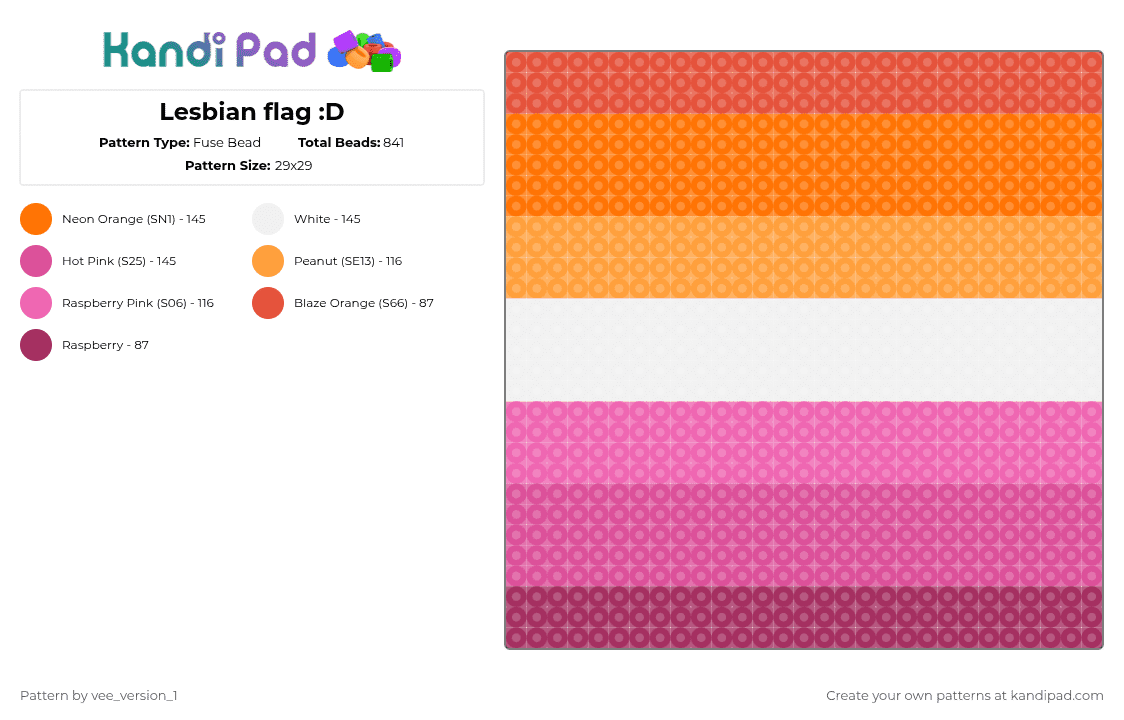 Lesbian flag :D - Fuse Bead Pattern by vee_version_1 on Kandi Pad - orange,pink