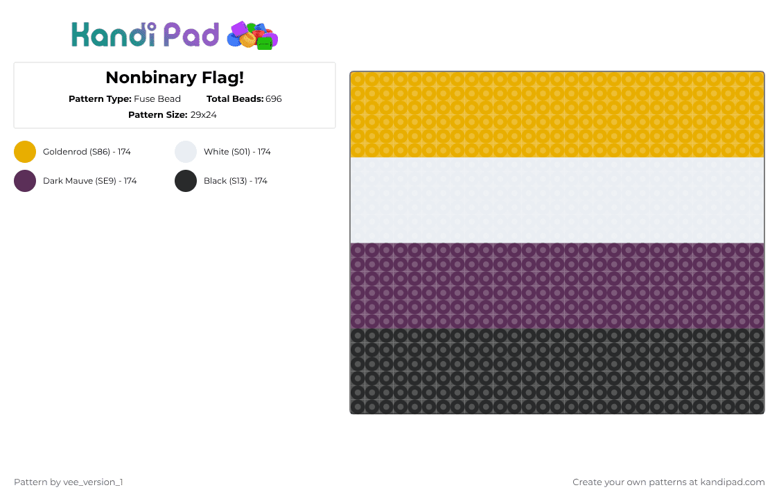 Nonbinary Flag! - Fuse Bead Pattern by vee_version_1 on Kandi Pad - orange,pink