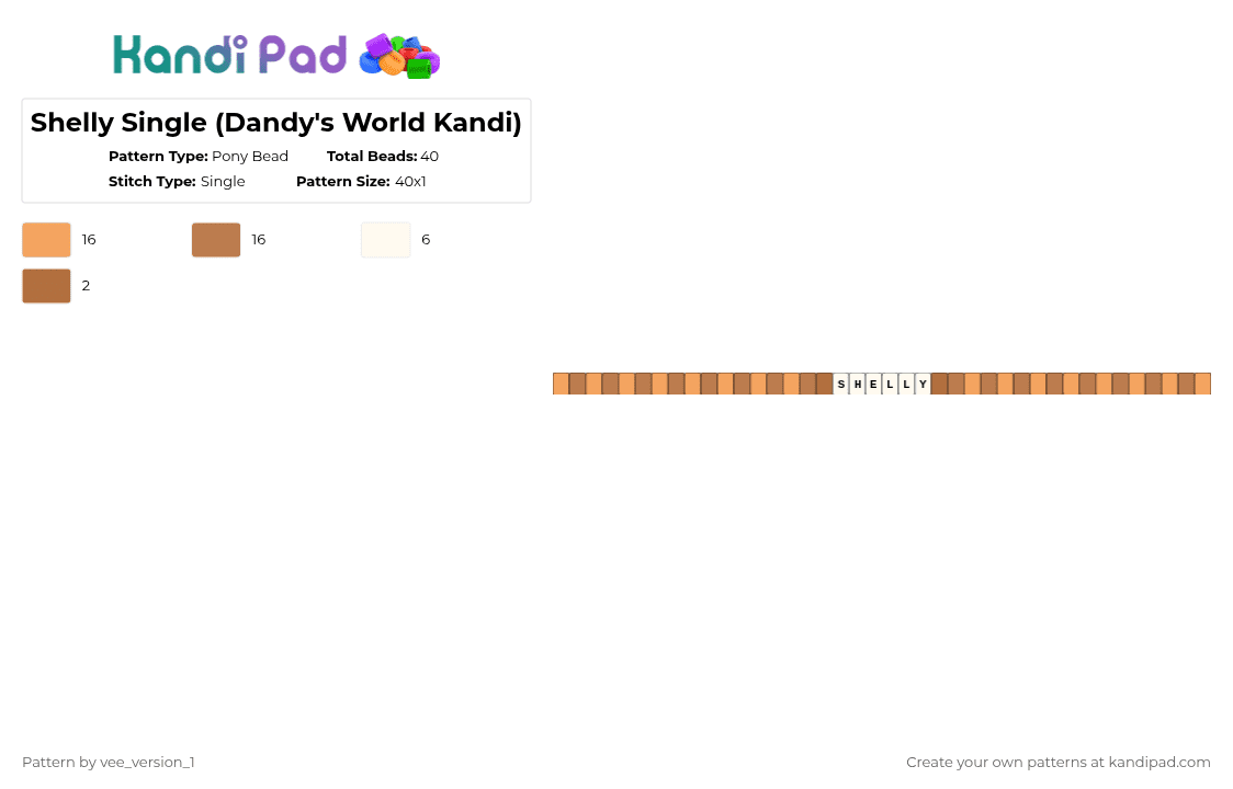 Shelly Single (Dandy\'s World Kandi) - Pony Bead Pattern by vee_version_1 on Kandi Pad - orange,tan