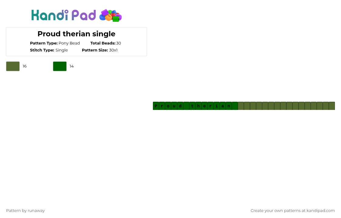 Proud therian single - Pony Bead Pattern by spark-da-shark on Kandi Pad - green,gold,alterhuman,therian,otherkin
