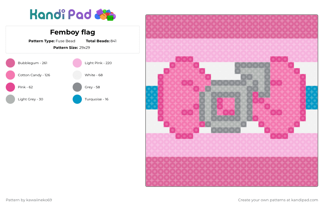 Femboy flag - Fuse Bead Pattern by kawaiineko69 on Kandi Pad - pink
