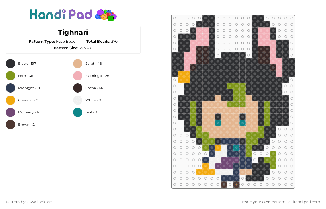 Tighnari - Fuse Bead Pattern by kawaiineko69 on Kandi Pad - black,beige,gold