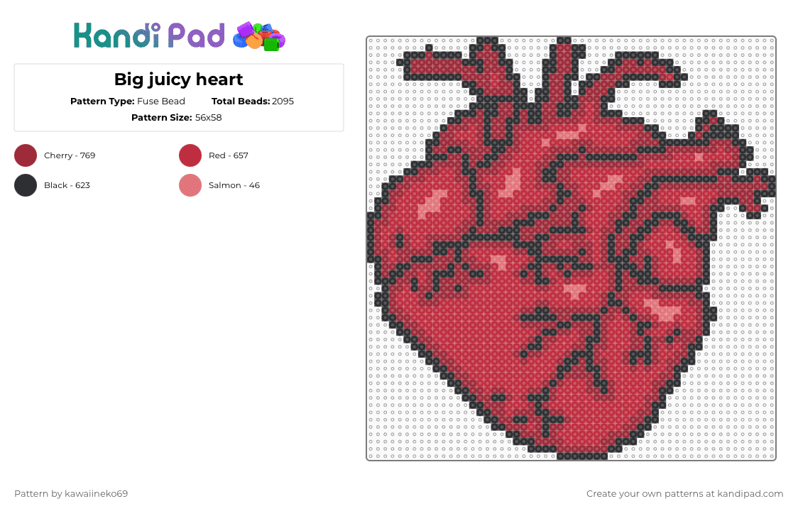 Big juicy heart - Fuse Bead Pattern by kawaiineko69 on Kandi Pad - heart,anatomical,anatomy,black,red