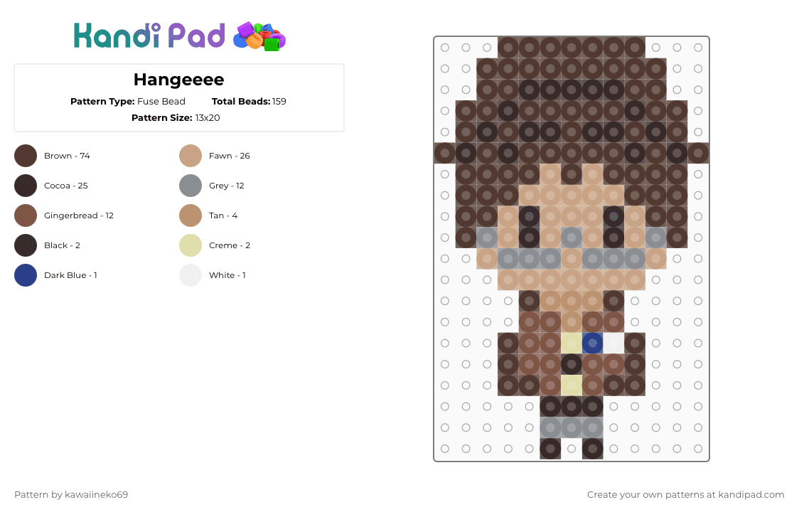 Hangeeee - Fuse Bead Pattern by kawaiineko69 on Kandi Pad - brown,beige