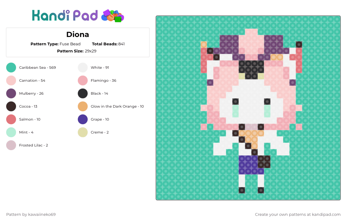 Diona - Fuse Bead Pattern by kawaiineko69 on Kandi Pad - teal,beige