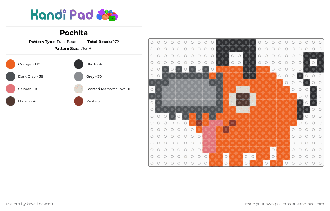 Pochita - Fuse Bead Pattern by kawaiineko69 on Kandi Pad - orange,gray