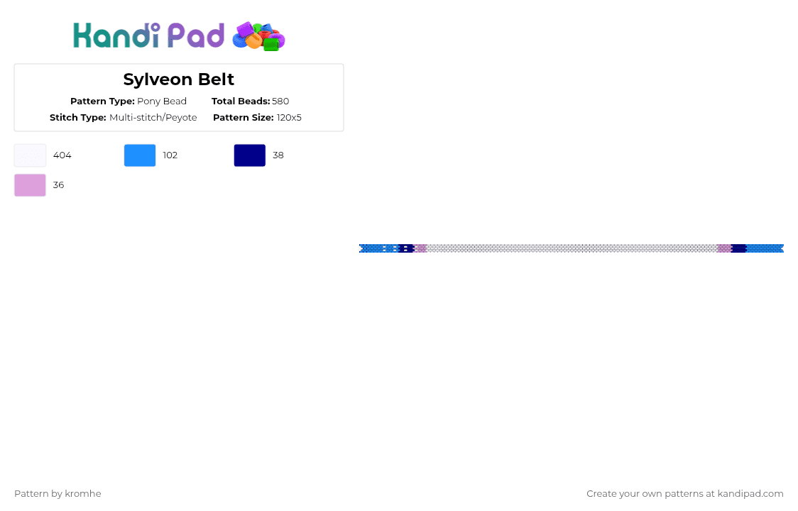 Sylveon Belt - Pony Bead Pattern by kromhe on Kandi Pad - white,light blue