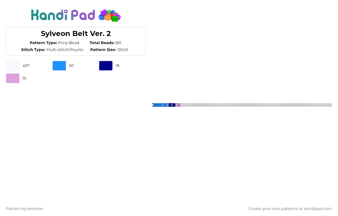 Sylveon Belt Ver. 2 - Pony Bead Pattern by kromhe on Kandi Pad - white,light blue