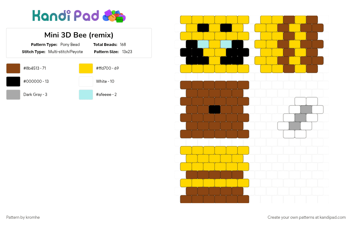Mini 3D Bee (remix) - Pony Bead Pattern by kromhe on Kandi Pad - red, yellow