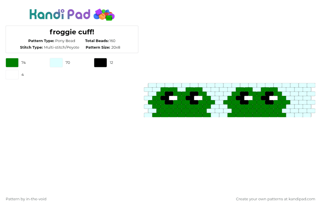 froggie cuff! - Pony Bead Pattern by in-the-void on Kandi Pad - green,white,frog,small cuff,cute