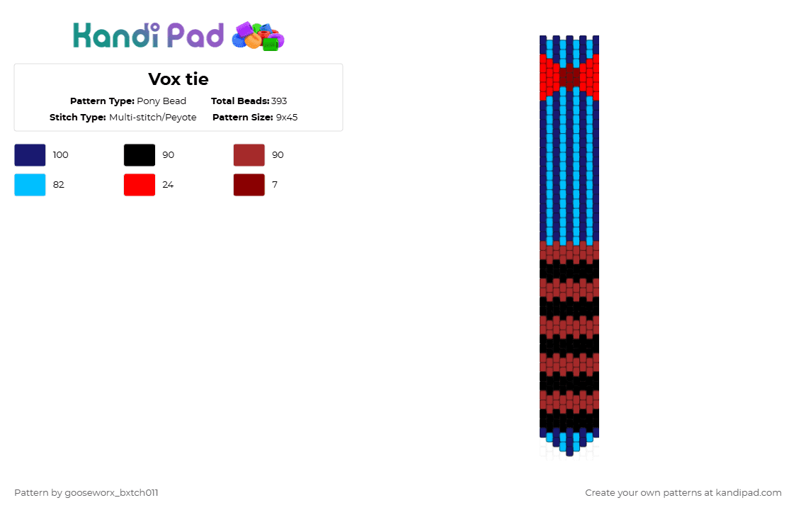 Vox tie - Pony Bead Pattern by gooseworx_bxtch011 on Kandi Pad - purple,red