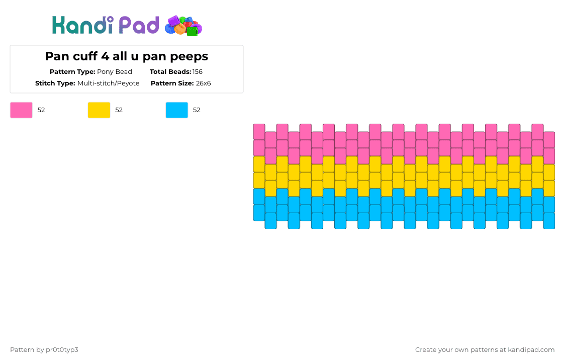 Pan cuff 4 all u pan peeps - Pony Bead Pattern by pr0t0typ3 on Kandi Pad - pink,yellow,light blue,pride,pan