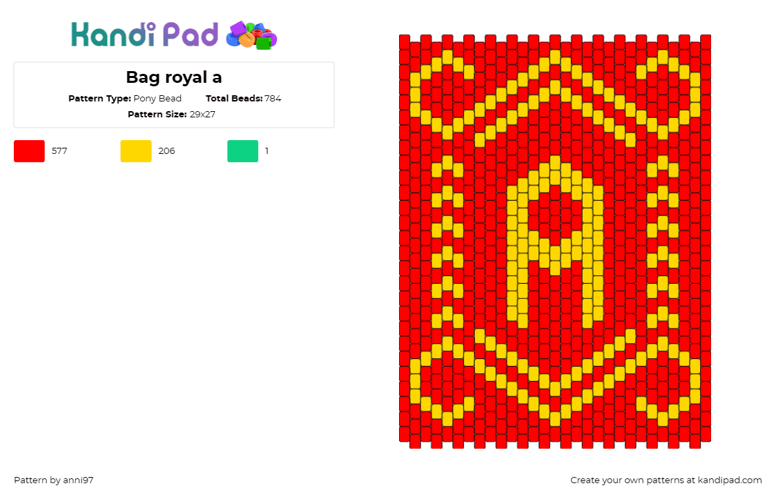 Bag royal a - Pony Bead Pattern by anni97 on Kandi Pad - bag,text,regal,red,yellow,sophisticated,royal,elegant