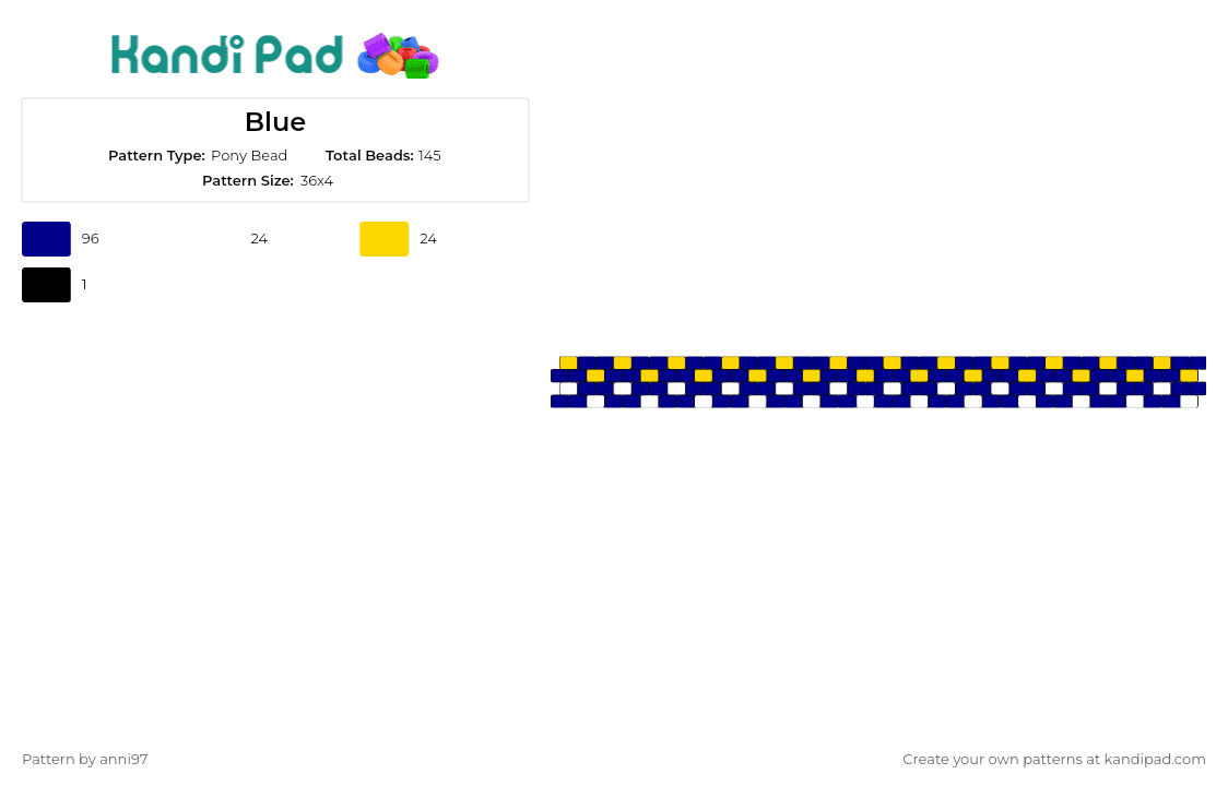Blue - Pony Bead Pattern by anni97 on Kandi Pad - checkered,chain link,geometric,bracelet,cuff,blue,yellow,accessories,unique,patterned