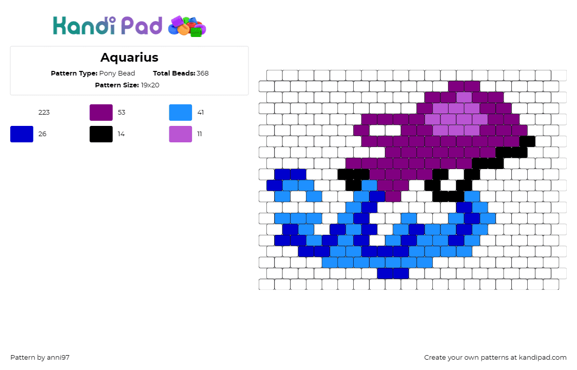 Aquarius - Pony Bead Pattern by anni97 on Kandi Pad - aquarius,astrology,horoscope,water bearer,celestial,harmonious,purple,blue