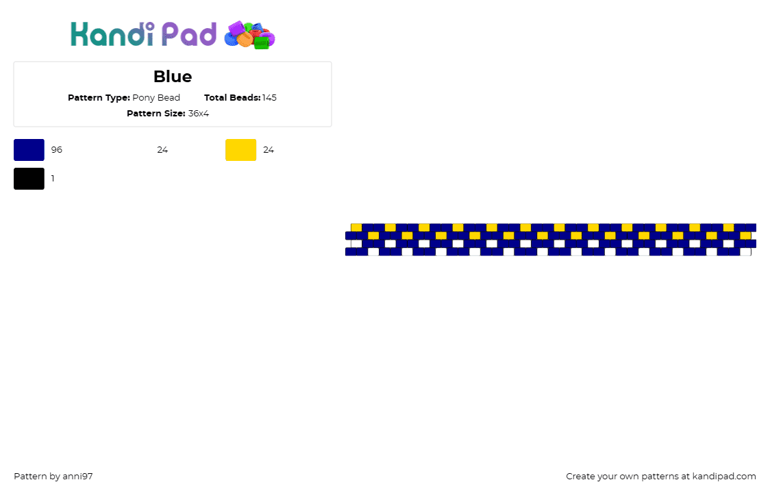 Blue - Pony Bead Pattern by anni97 on Kandi Pad - checkered,chain link,geometric,bracelet,cuff,blue,yellow,accessories,patterned