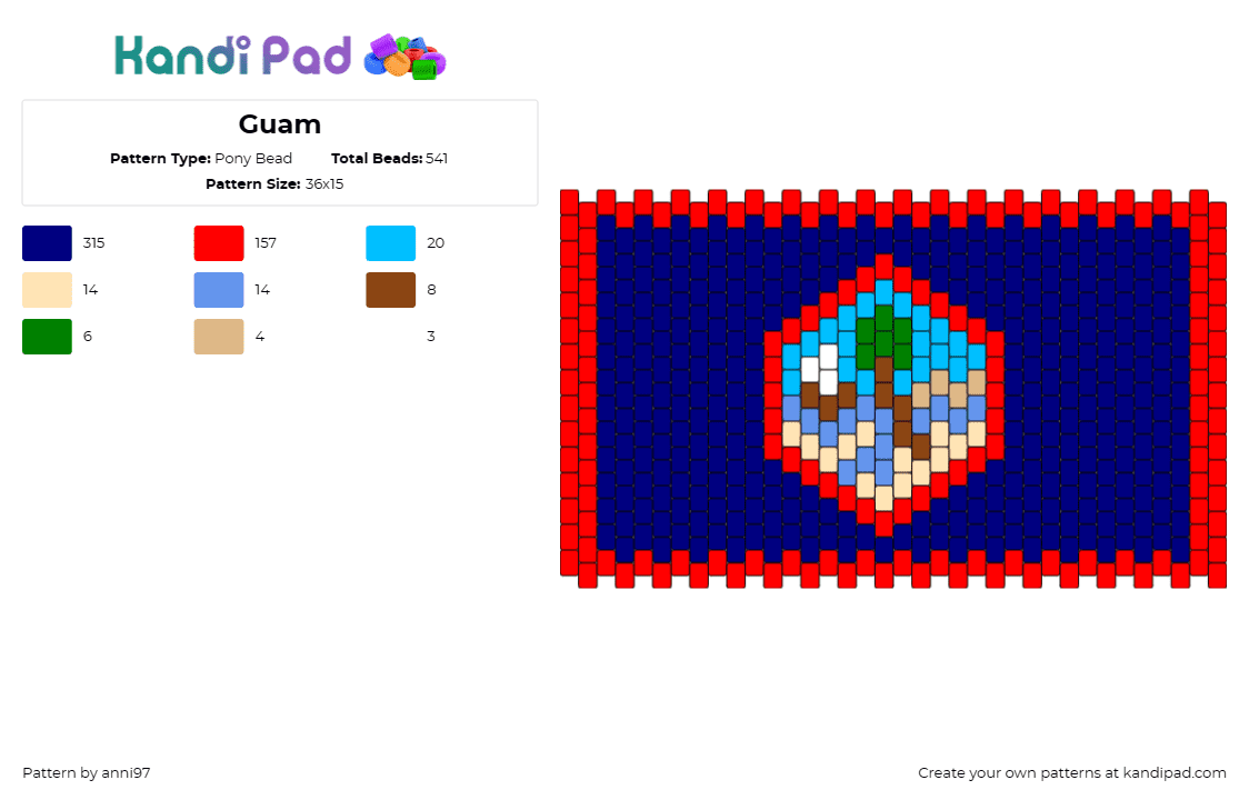 Guam - Pony Bead Pattern by anni97 on Kandi Pad - guam,flag,island,cultural pride,heritage,symbol,centerpiece,bold colors,celebrat