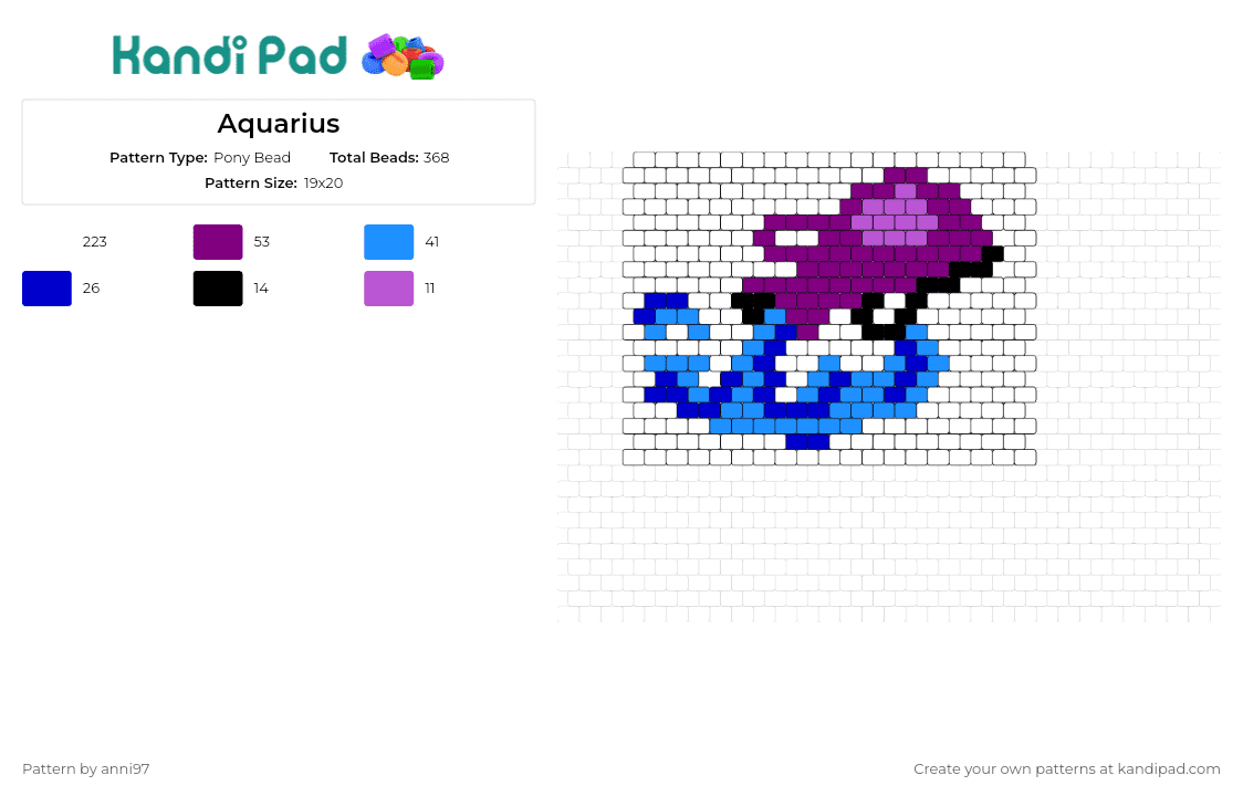 Aquarius - Pony Bead Pattern by anni97 on Kandi Pad - aquarius,astrology,horoscope,water bearer,celestial,harmonious,purple,blue