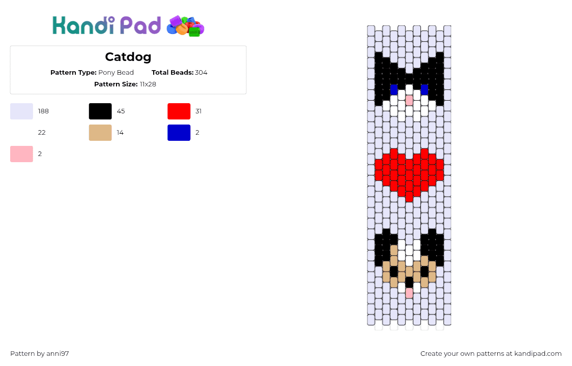 Catdog - Pony Bead Pattern by anni97 on Kandi Pad - cat,dog,heart,animals,pets,purple,red,black