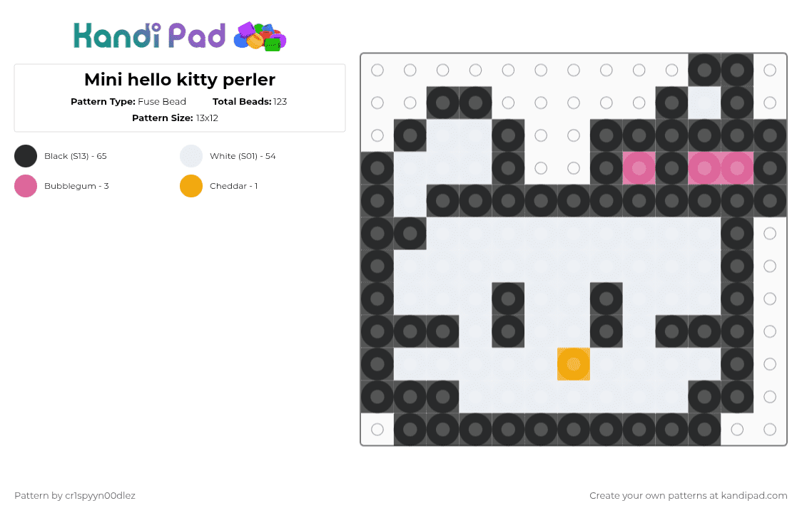 Mini hello kitty perler - Fuse Bead Pattern by cr1spyyn00dlez on Kandi Pad - white,pink