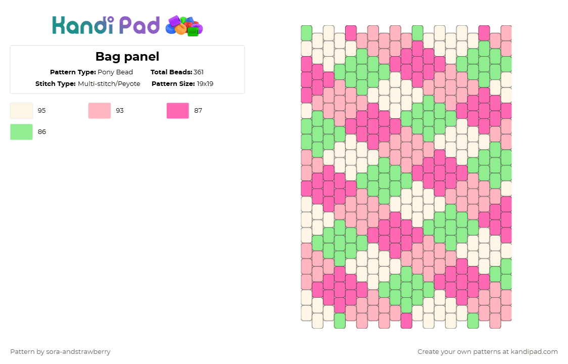 Bag panel - Pony Bead Pattern by sora-andstrawberry on Kandi Pad - pink,teal