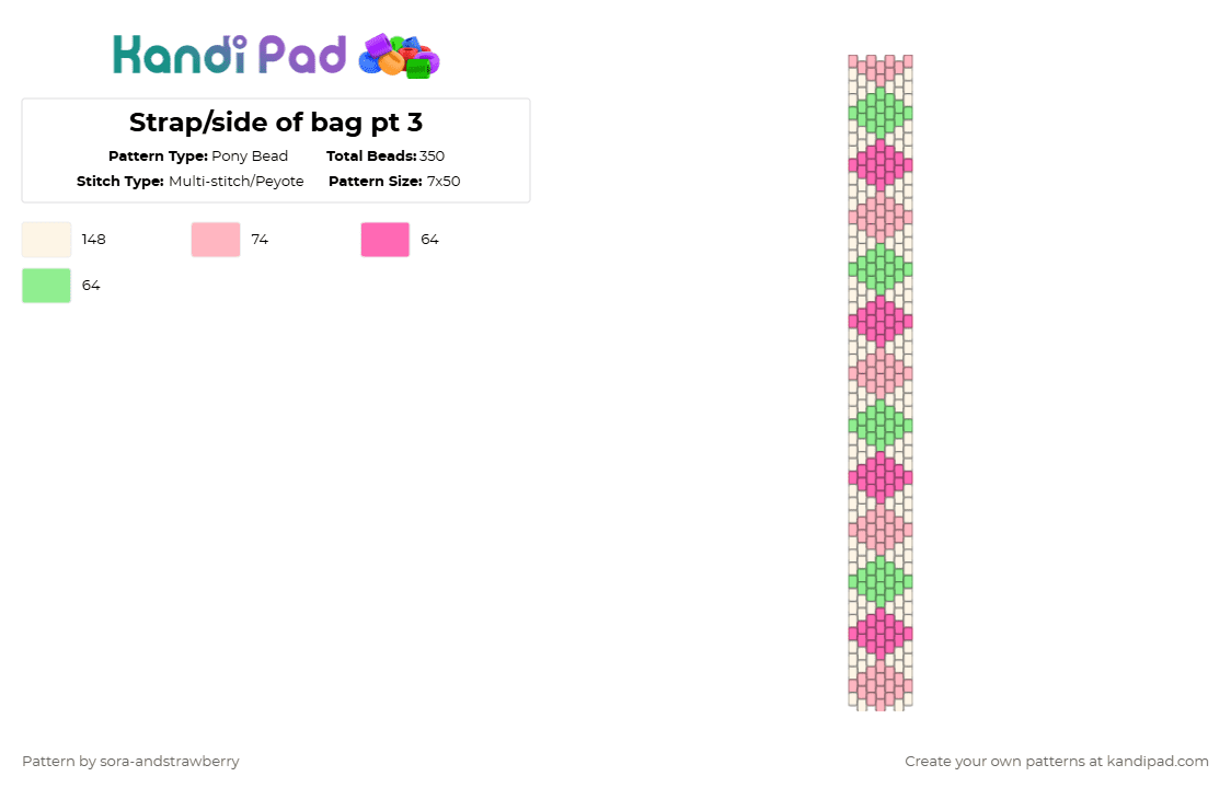 Strap/side of bag pt 3 - Pony Bead Pattern by sora-andstrawberry on Kandi Pad - pink,teal