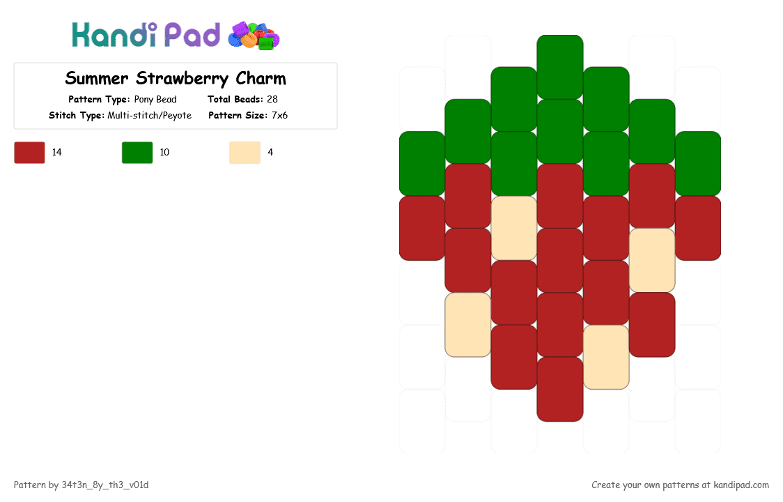 Summer Strawberry Charm - Pony Bead Pattern by 34t3n_8y_th3_v01d on Kandi Pad - red,green,summer,strawberry,charm