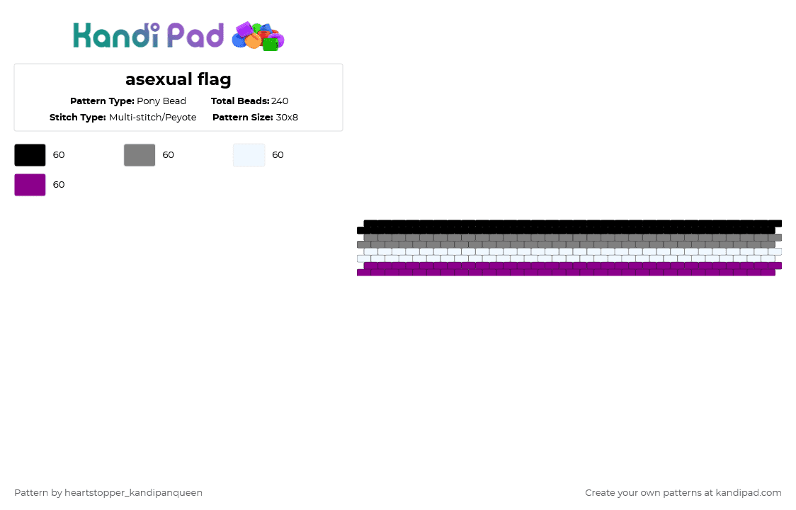 asexual flag - Pony Bead Pattern by 34t3n_8y_th3_v01d on Kandi Pad - gray,pink,ace,asexual,lgbtqia,pride,lgbt,lgbtq