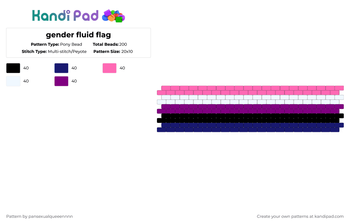 gender fluid flag - Pony Bead Pattern by 34t3n_8y_th3_v01d on Kandi Pad - purple,pink,gender fluid,lgbt,lgbtq,lgbtq uia,flag,lgbtq uia flag