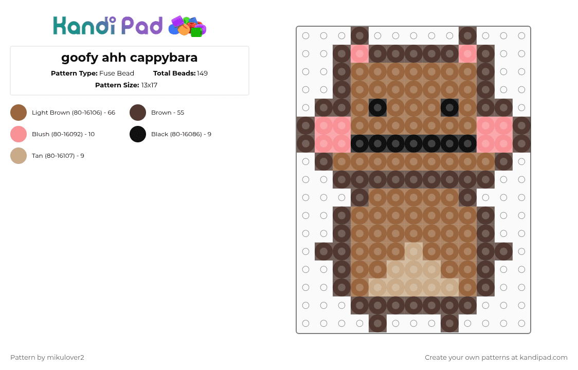 goofy ahh cappybara - Fuse Bead Pattern by mikulover2 on Kandi Pad - brown,tan,cotdcapybaras