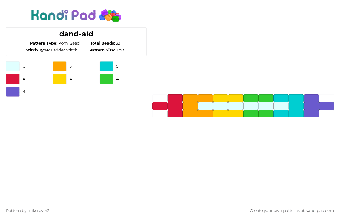 dand-aid - Pony Bead Pattern by mikulover2 on Kandi Pad - orange,green,blue,colorful