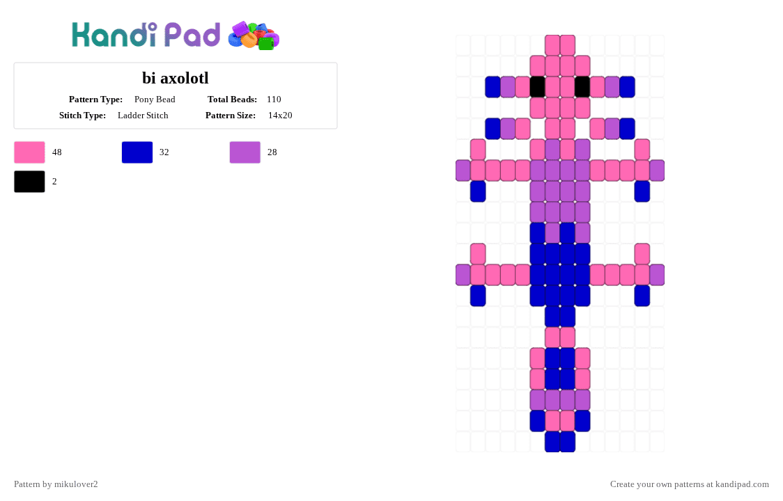bi axolotl - Pony Bead Pattern by mikulover2 on Kandi Pad - pink,purple