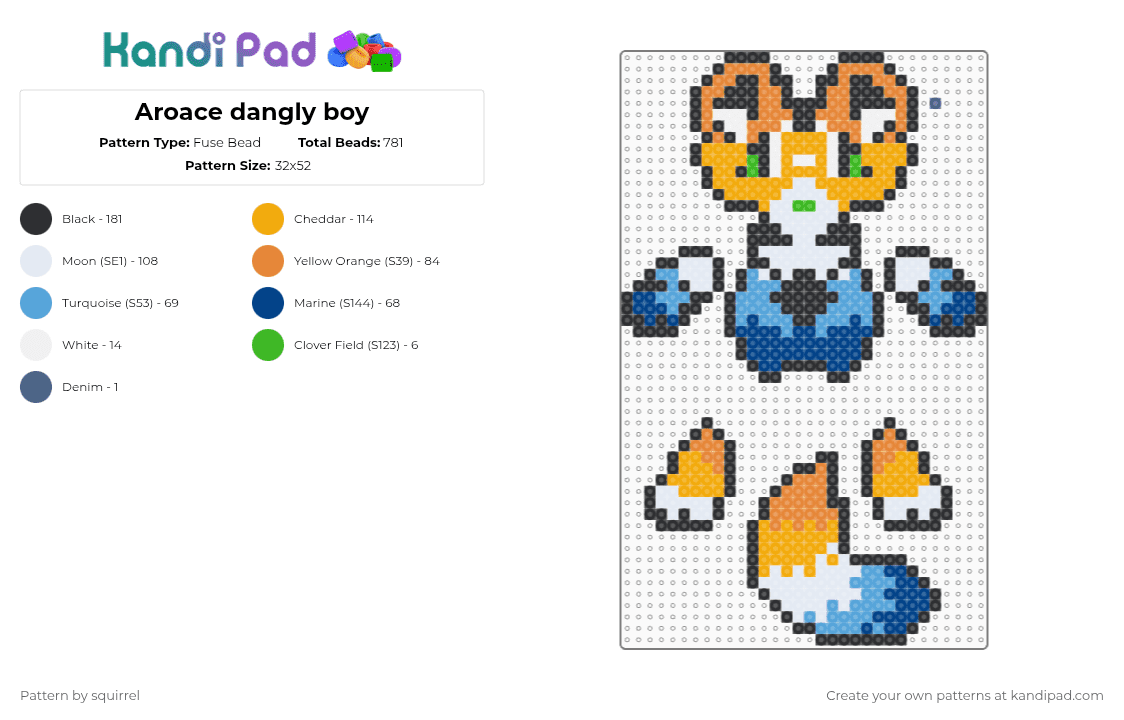 Aroace dangly boy - Fuse Bead Pattern by squirrel on Kandi Pad - orange