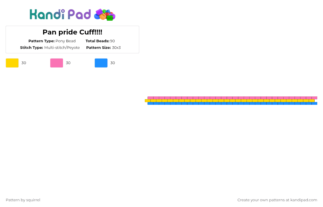 Pan pride Cuff!!!! - Pony Bead Pattern by squirrel on Kandi Pad - yellow,pink,light blue