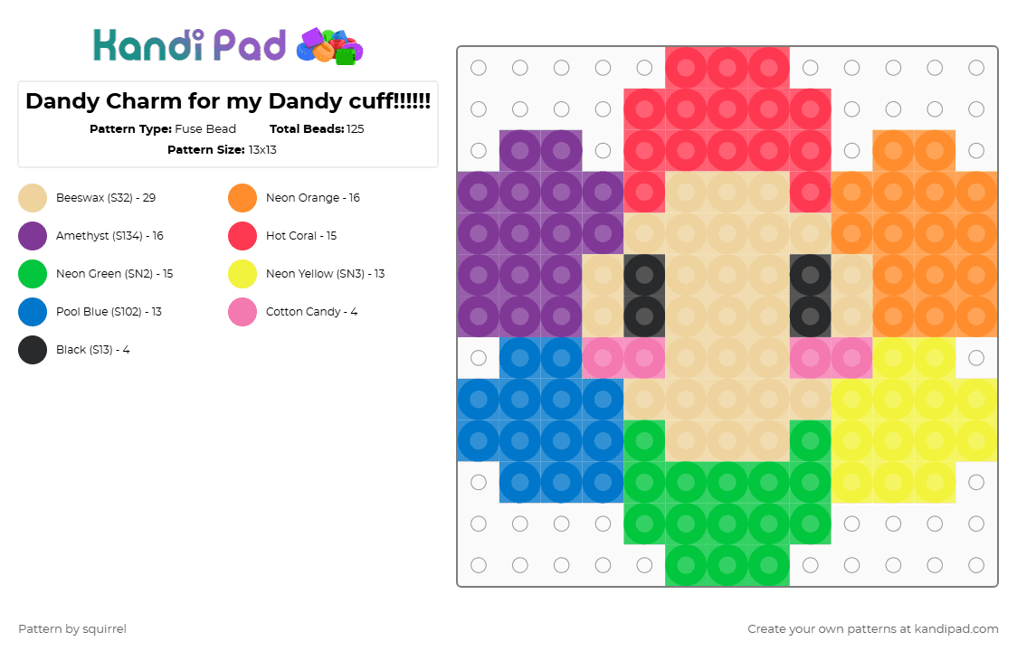 Dandy Charm for my Dandy cuff!!!!!! - Fuse Bead Pattern by squirrel on Kandi Pad - beige,pink,orange