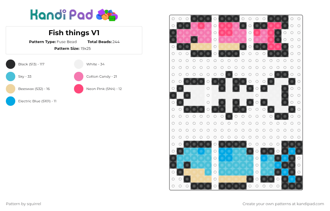 Fish things V1 - Fuse Bead Pattern by squirrel on Kandi Pad - black,light blue