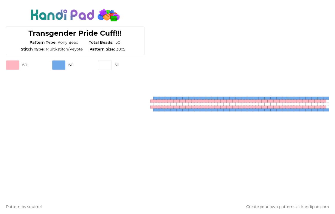 Transgender Pride Cuff!!! - Pony Bead Pattern by squirrel on Kandi Pad - pink,light blue