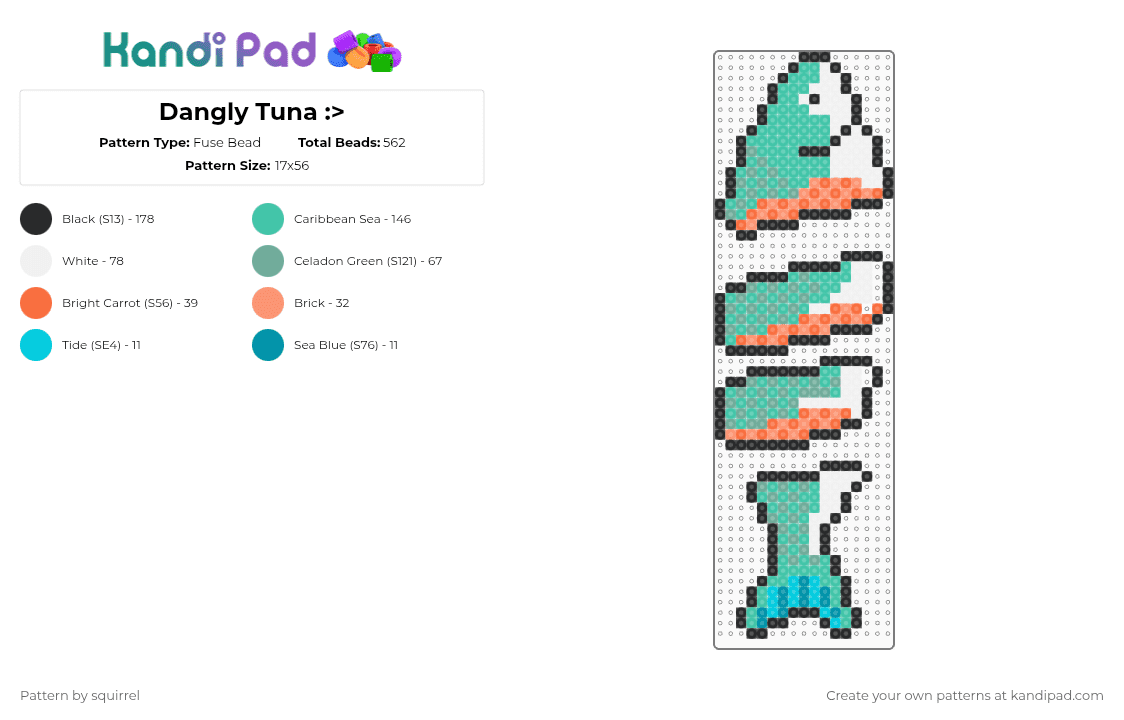 Dangly Tuna :> - Fuse Bead Pattern by squirrel on Kandi Pad - teal