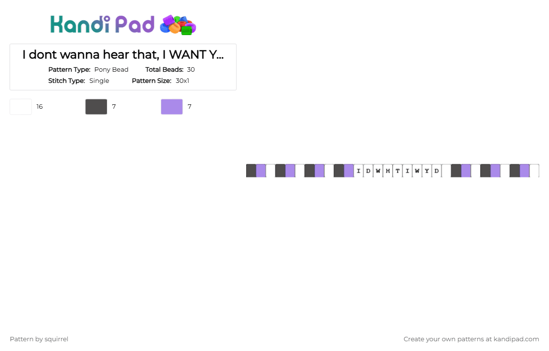 I dont wanna hear that, I WANT YOU DEAD - Pony Bead Pattern by squirrel on Kandi Pad - gray,pink,tadc,jax,maid jax,single,the amazing digital circus,purple,black,white