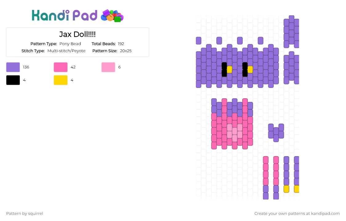 Jax Doll!!!! Pony Bead Pattern - Kandi Pad | Kandi Patterns, Fuse Bead ...