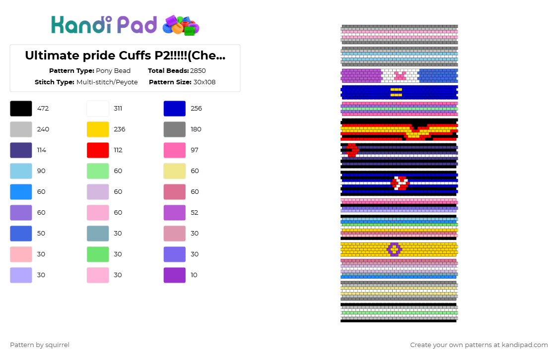Ultimate pride Cuffs P2!!!!!(Check desc for all the flags in order) - Pony Bead Pattern by squirrel on Kandi Pad - beige,yellow,pink,purple
