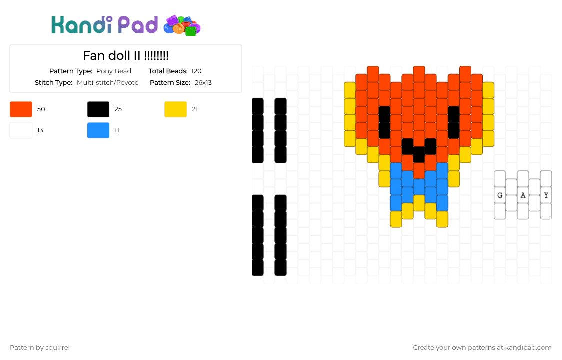 Fan doll II !!!!!!!! - Pony Bead Pattern by squirrel on Kandi Pad - red