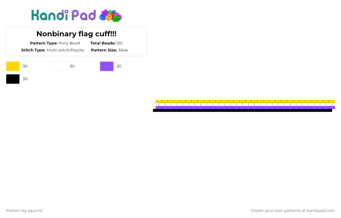 Nonbinary flag cuff!!! - Pony Bead Pattern by squirrel on Kandi Pad - yellow,purple